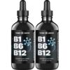 Frasco gotas líquidas vitaminas B1 B6 B12 para energía y nervios
