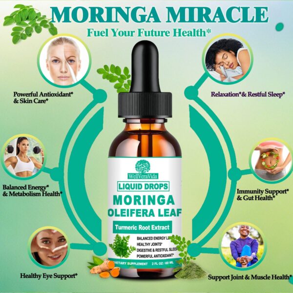 Frasco gotas moringa orgánica mezcla antioxidante y energía