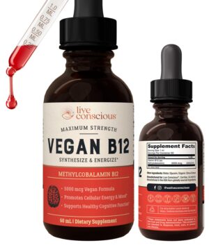 Frasco gotas sublinguales vitamina B12 vegana Live Conscious