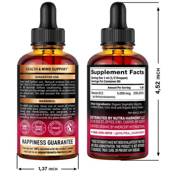 Frasco de gotas orgánicas vitamina b12 y d3 k2 Nutraharmony