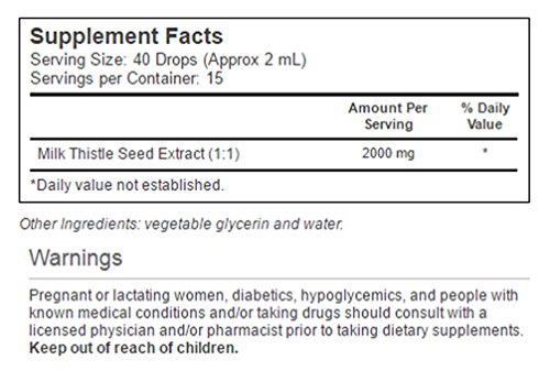 Frasco y gotero extracto cardo mariano Vitacost 1 oz