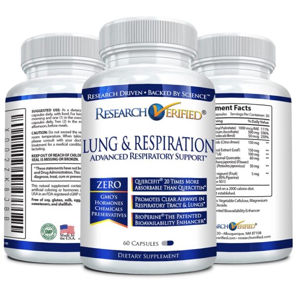 Frasco grande suplemento Research Verified pulmón y respiración