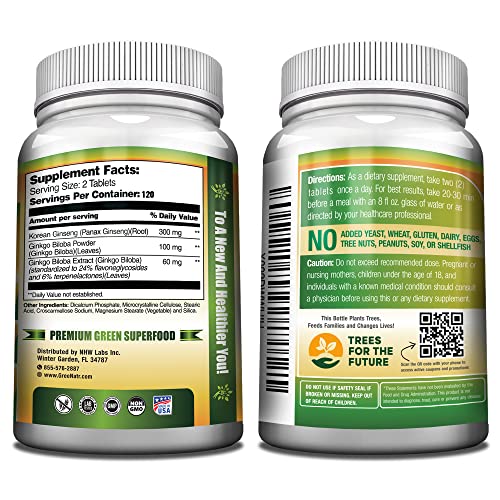 Frasco GreeNatr Ginkgo Biloba y Ginseng Rojo para memoria