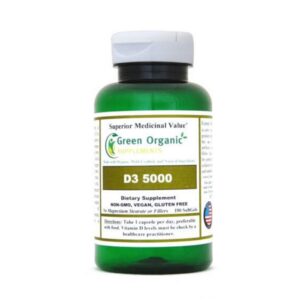 Frasco Green Organic Supplements Vitamina D3 5000 UI Softgels