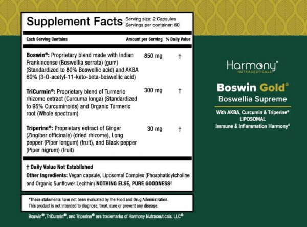 Frasco Harmony Boswin Gold Liposomal 120 cápsulas