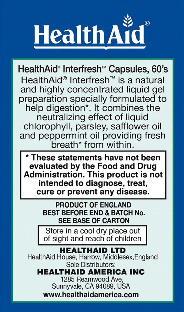 Frasco HealthAid Interfresh 60 cápsulas blandas digestión