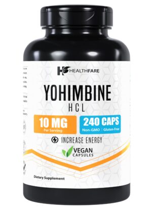 Frasco Healthfare Yohimbine HCL 10mg 240 cápsulas vegetales