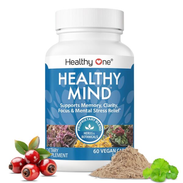 Frasco Healthy Mind suplemento cognitivo 60 cápsulas naturales