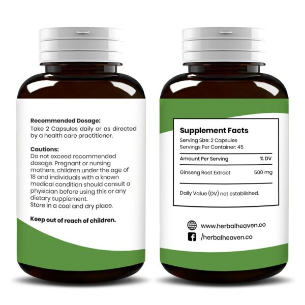 Frasco Herbal Heaven Ginseng 90 cápsulas bienestar