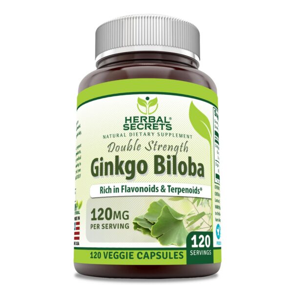 Frasco Herbal Secrets suplemento Ginkgo Biloba doble fuerza 120 cápsulas
