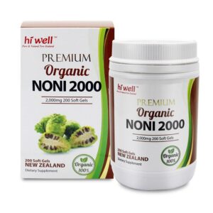 Frasco de Hi Well Premium Noni 2000 con 200 cápsulas blandas