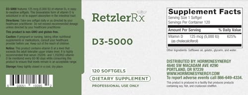 Frasco HormoneSynergy D3-5000 120 cápsulas vitamina D3