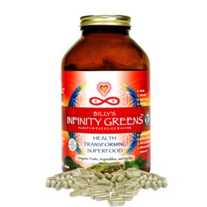 Frasco Infinity Greens cápsulas superalimentos orgánicos 480 unidades