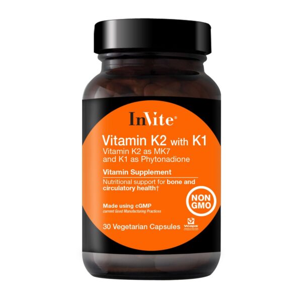 Frasco de Invite Health Vitamina K2 con K1 30 cápsulas