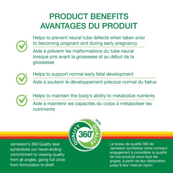 Frasco Jamieson ácido fólico 1000 mcg tabletas