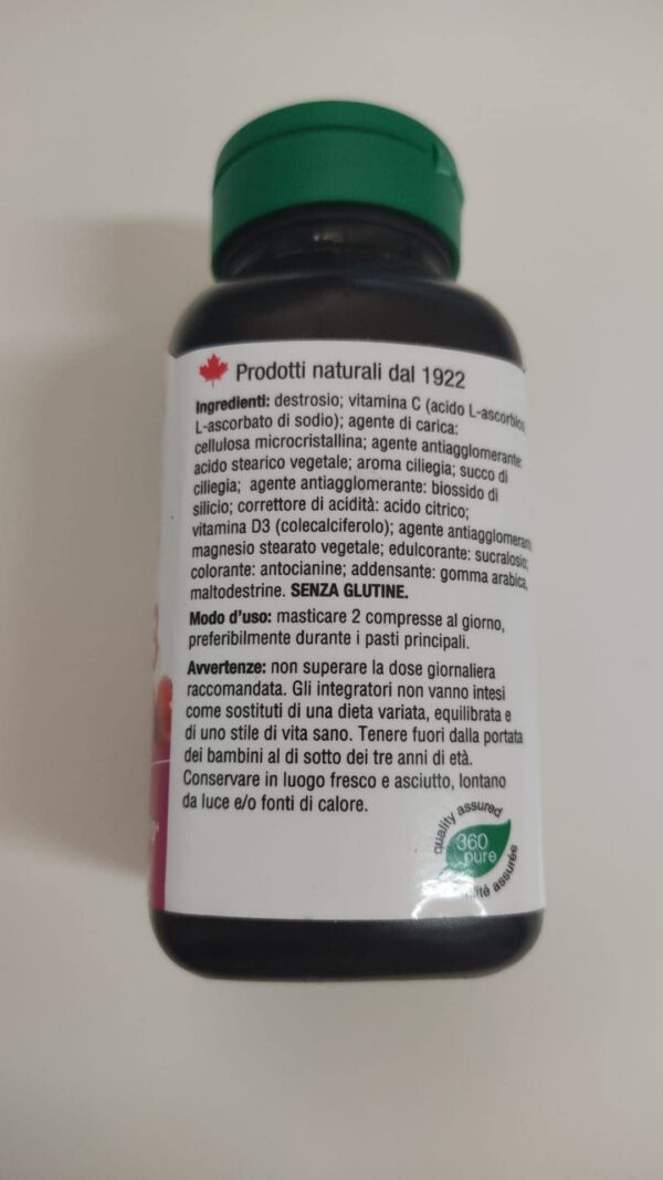 Frasco Jamieson vitaminas C y D masticable con sabor natural cereza