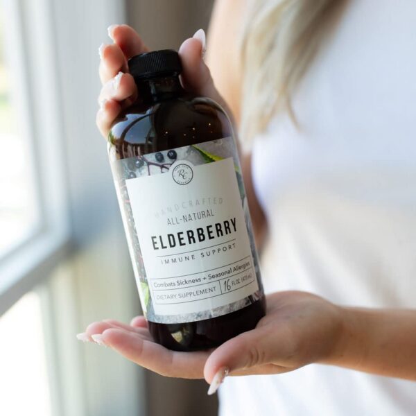 Frasco jarabe Rowe Casa Organics con etiqueta