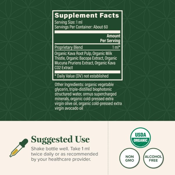 Version 1.0.0 Frasco de kava gotas orgánicas para relajación y calma