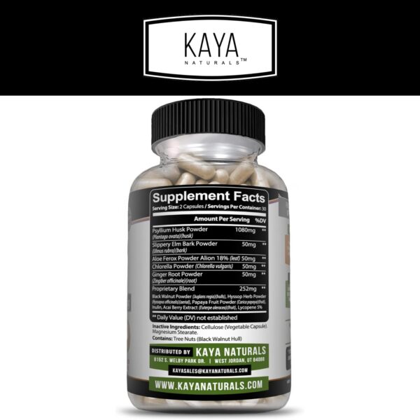 Frasco Kaya Naturals cápsulas psyllium suplementos fibra