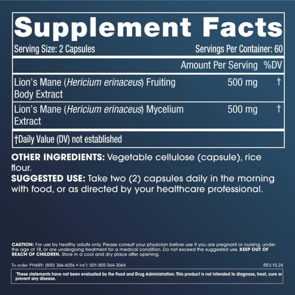 Version 1.0.0 Imagen lateral del frasco ProHealth Lion's Mane 120 cápsulas
