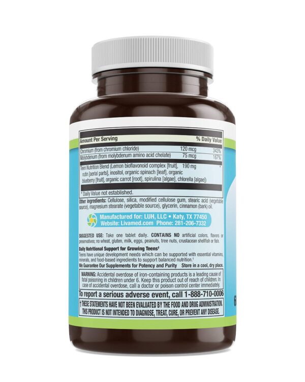 Frasco Livamed Food Rich Teen multivitaminico para jovenes