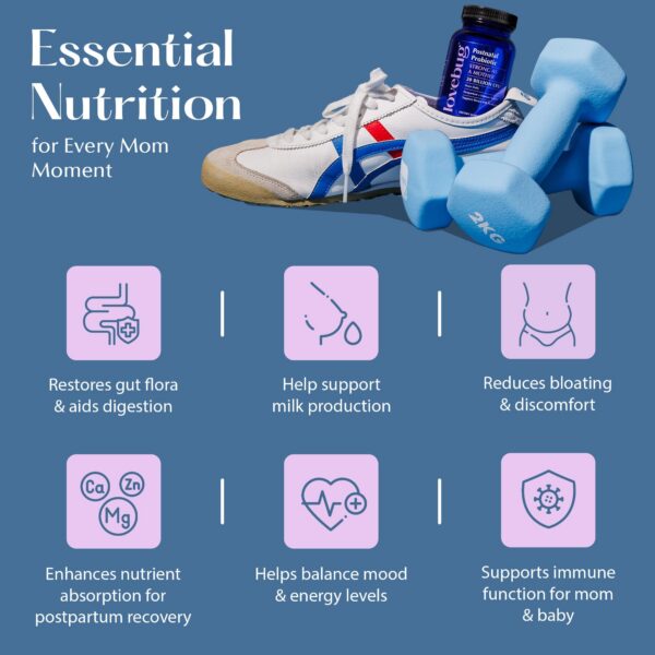 Frasco Lovebug postnatal con 30 cápsulas veganas