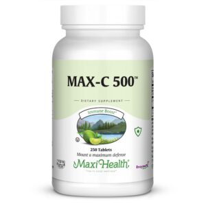 Frasco Maxi Health MAX C 500 mg vitamina C 250 tabletas
