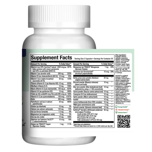 Etiquetas producto Maxi Health vitaminas para chicos adolescentes