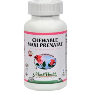 Frasco Maxi-Health vitamina prenatal masticable sabor cereza 90 unidades