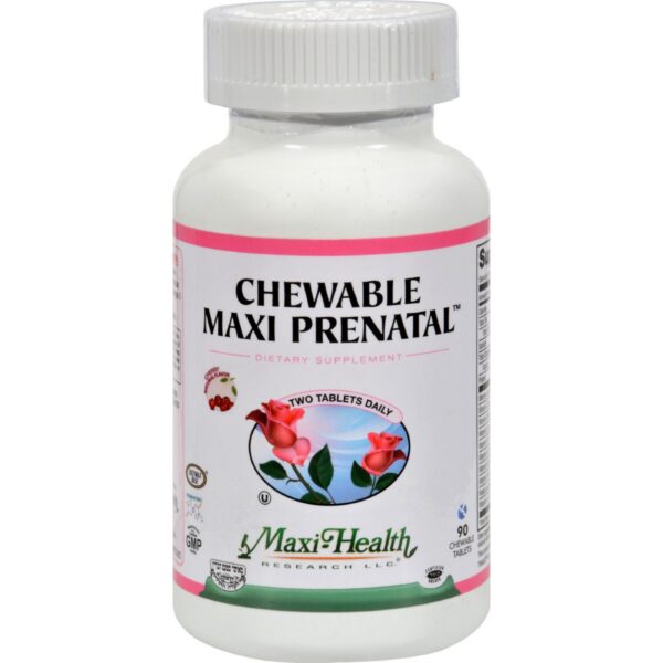 Frasco Maxi-Health vitamina prenatal masticable sabor cereza 90 unidades