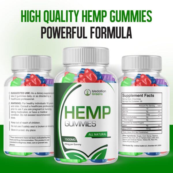 Frasco de Medallion Greens Gummies 1500 mg por botella
