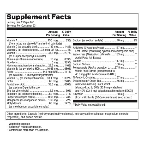 Frasco Metagenics AdvaClear suplemento detox con vitaminas y minerales