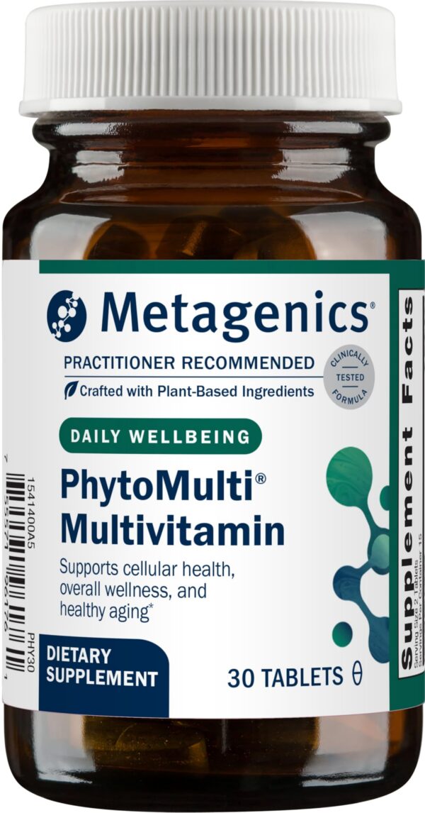 Frasco de Metagenics PhytoMulti multivitamínico diario sin hierro
