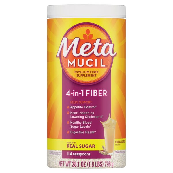 Frasco Metamucil fibra de psyllium con sabor naranja 114 porciones