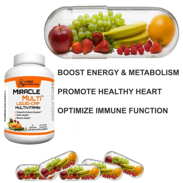 Frasco de MiracleMulti Cápsulas Líquidas Multivitamínicas