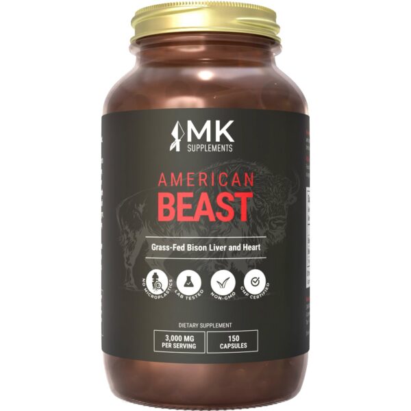 Frasco MK Supplements American Beast con 150 cápsulas de bisonte liofilizado