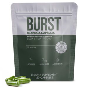 Frasco de Moringa Burst en etiqueta frontal