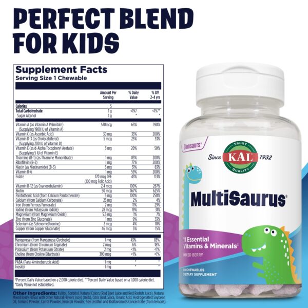Frasco de KAL Multisaurus multivitaminas infantiles