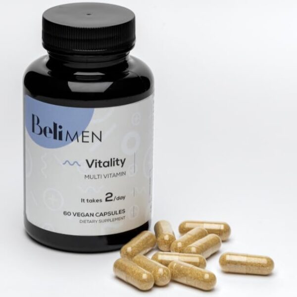 Frasco de multivitamínico Beli para hombres fertilidad