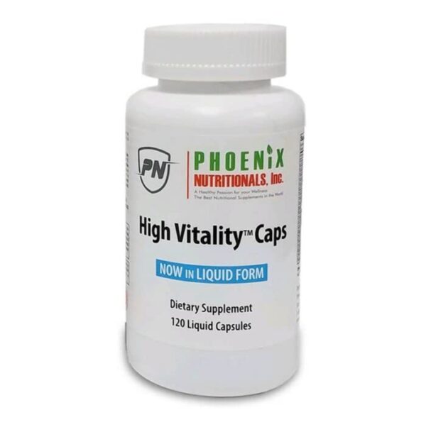 Frasco de multivitamínico High Vitality con fondo blanco