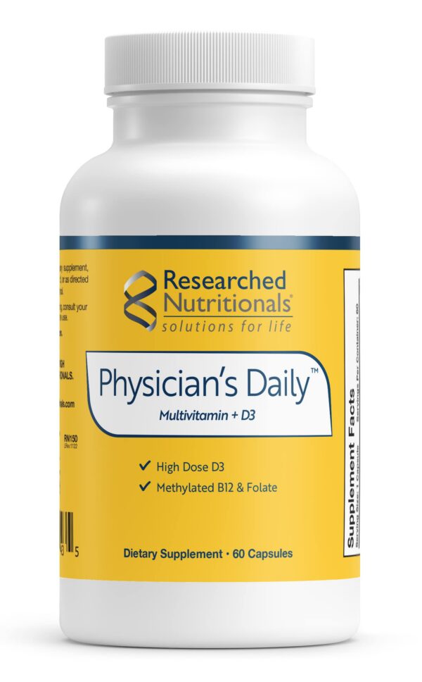 Frasco multivitamínico Physician's Daily con vitamina D3 y B12 60 cápsulas