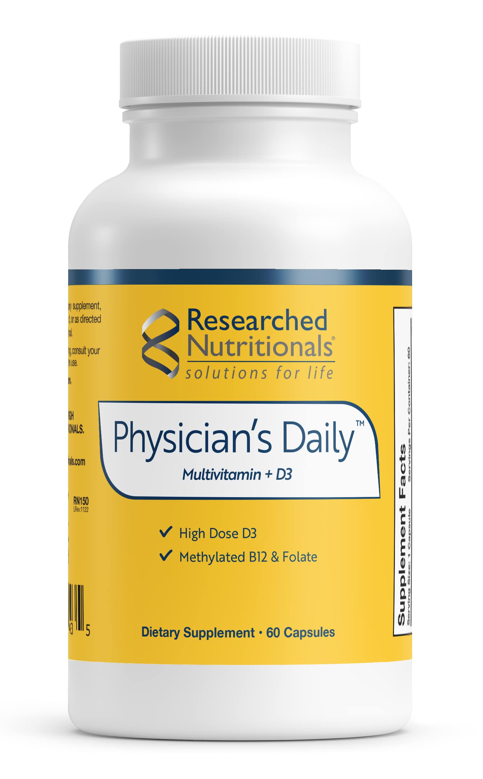 Researched Nutritionals Physician’s Daily + D3 2000IU Multivitamin with B12 B6 and Folate