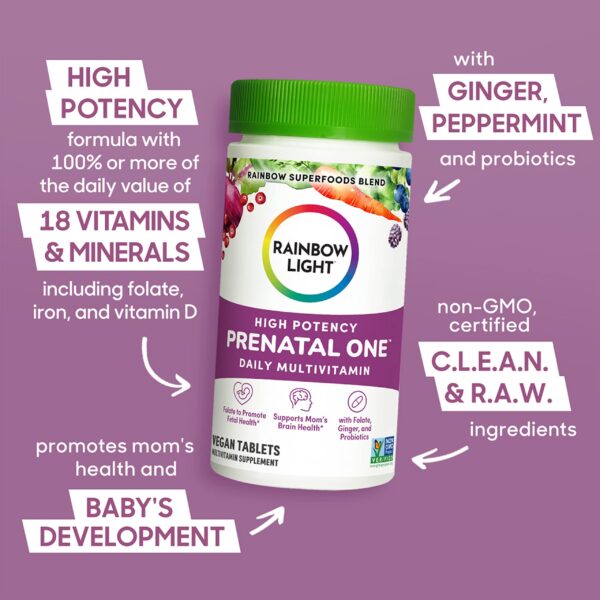 Frasco multivitamínico prenatal Rainbow Light 30 tabletas verde