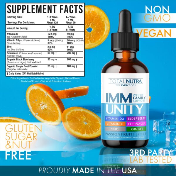 Frasco de multivitamínico Total Immune líquido 6 en 1 sabor natural