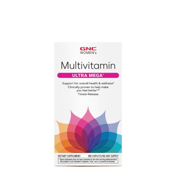 Frasco de multivitamínico Ultra Mega para mujer GNC 180 cápsulas