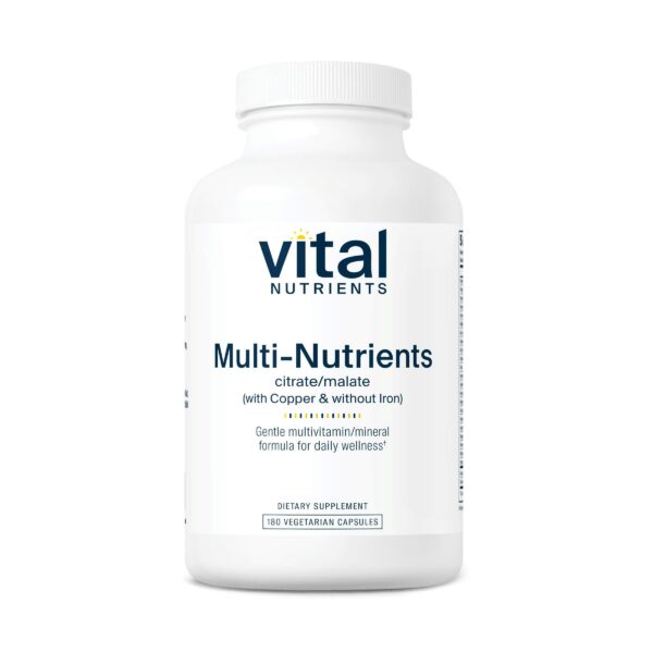Frasco de multivitamínico Vital Nutrients en cápsulas vegetarianas