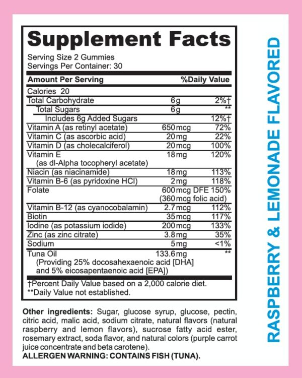 Frasco de multivitamínicos prenatales LifeSourceVitamins con DHA Omega 3