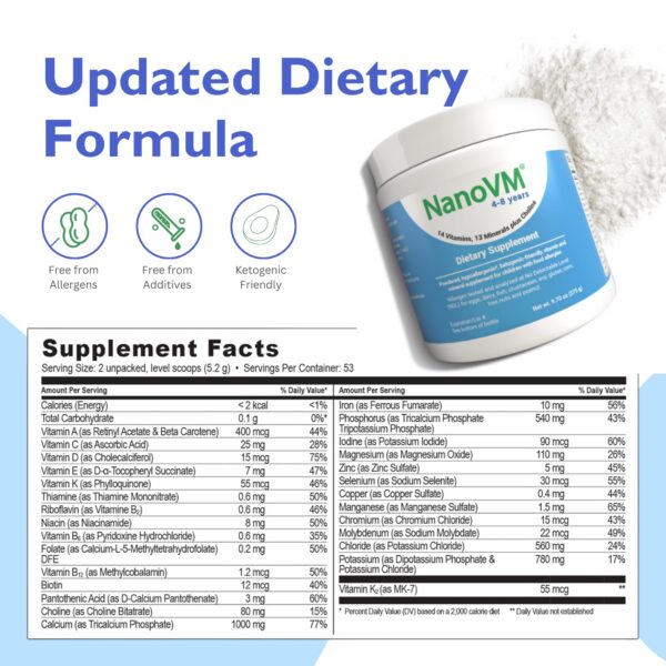 Frasco de NanoVM multivitamínico en polvo sin sabor