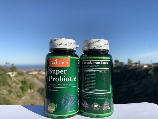 frasco natrition probiótico cápsulas para salud estómago