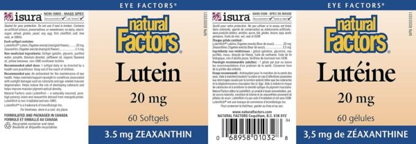 Frasco natural factors con 60 cápsulas blandas luteína zeaxantina